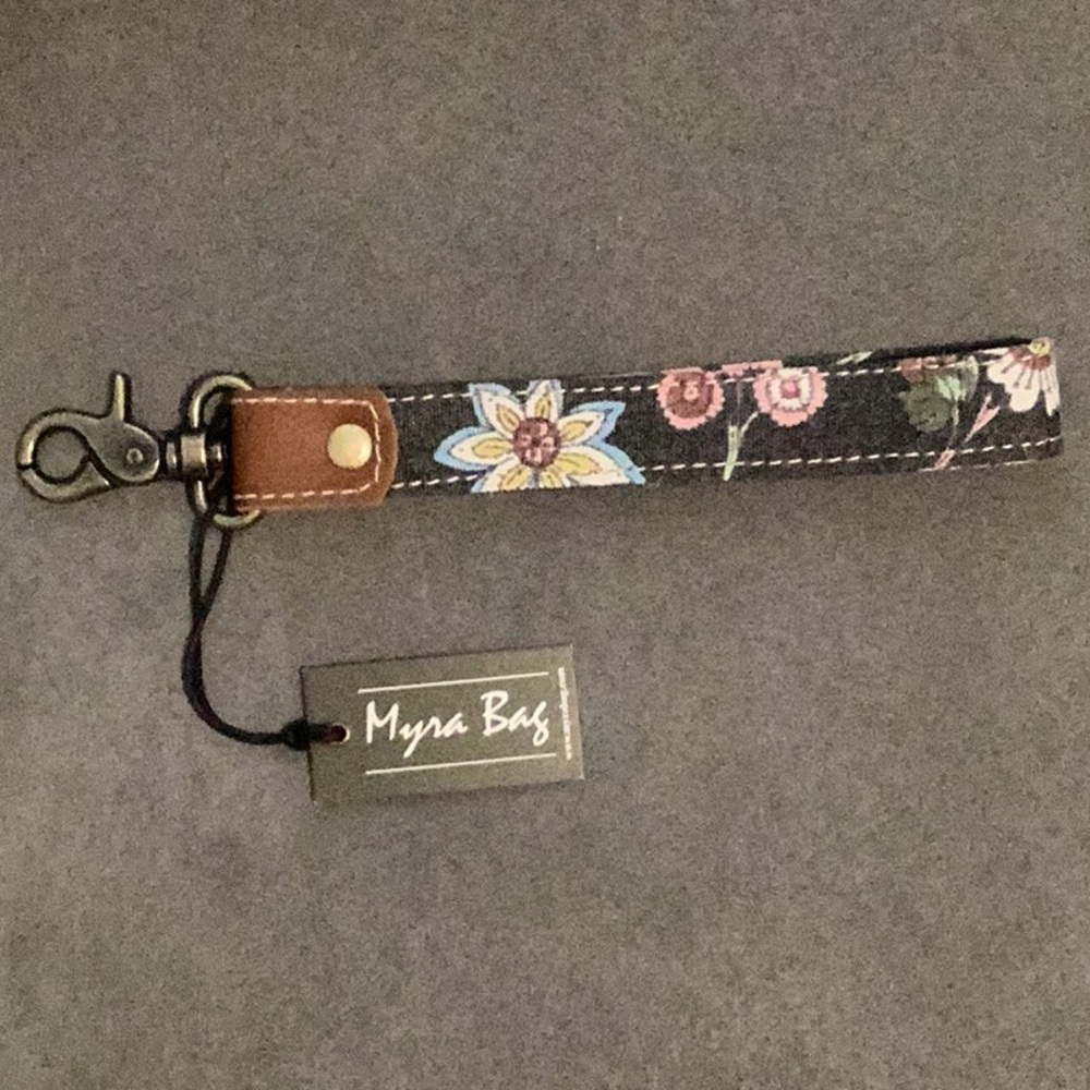 Myra Bag Floral Keychain Wristlet - Black and Brown